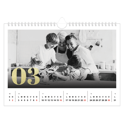 Calendario fotografico A4 — Grandi numeri luccicanti [Marzo]