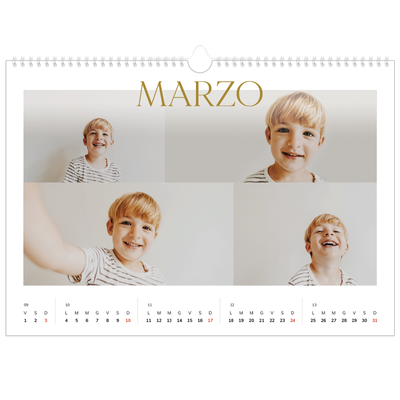 Calendario A3 orizzontale  — Testo in grande d'oro [Marzo]