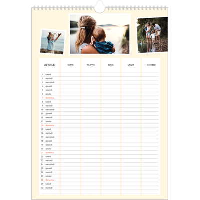 Calendario famiglia A3 verticale — Calendario Moderno - Famiglia di 5 [Aprile]