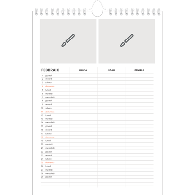 Calendario famiglia A4 verticale — Disegna il tuo prodotto - Famiglia di 3 [Febbraio]