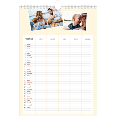 Calendario famiglia A4 verticale — Calendario Moderno - Famiglia di 5 [Febbraio]