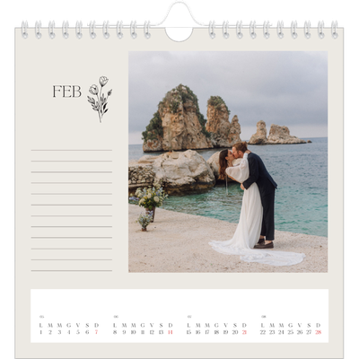 Calendari quadrati — Iniziali in fiore [Febbraio]