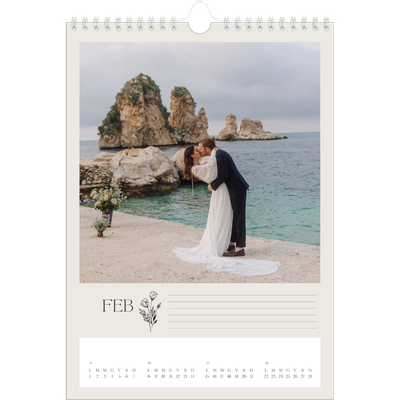 Calendario personalizzato A4 — Iniziali in fiore [Febbraio]