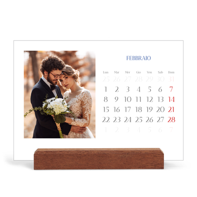 Calendario con supporto in legno orizzontale  — Classico cobalto [Febbraio]
