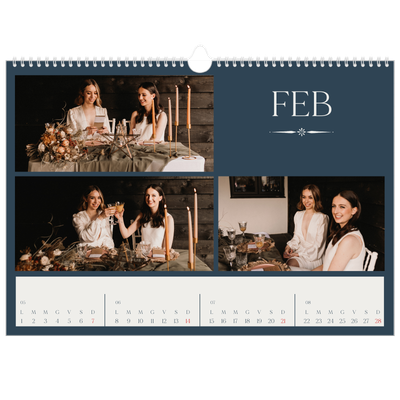 Calendario A3 orizzontale  — Ardesia e grazie [Febbraio]