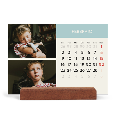 Calendario con supporto in legno orizzontale  — Capitoli pastello [Febbraio]