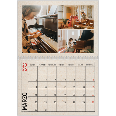 Calendario A4 Doppio — Effetto timbro artigianale [Marzo]