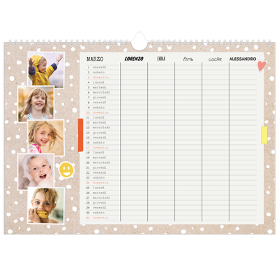 Calendario fotografico A3 — Calendario rustico - Famiglia di 5 [Marzo]