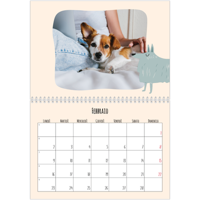 Calendario A4 Doppio — Zampette di cane e scarabocchi [Febbraio]