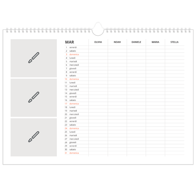 Calendario fotografico A3 — Disegna il tuo prodotto - Famiglia di 5 [Marzo]