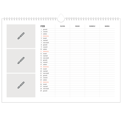 Calendario fotografico A3 — Disegna il tuo prodotto - Famiglia di 4 [Febbraio]