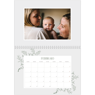 Calendario A4 Doppio — Fiori disegnati a mano [Febbraio]