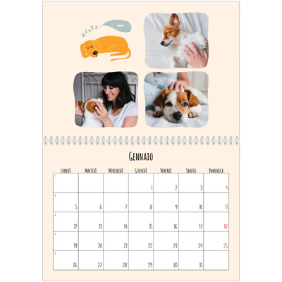 Calendario A4 Doppio — Zampette di cane e scarabocchi [Gennaio]