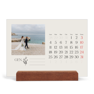 Calendario con supporto in legno orizzontale  — Iniziali in fiore [Gennaio]