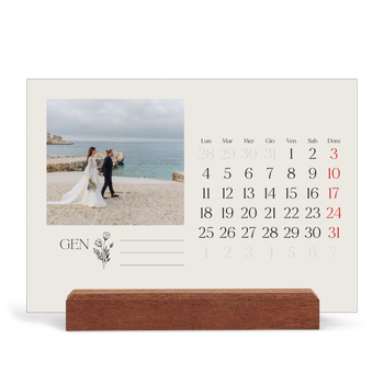 Calendario con supporto in legno orizzontale — Iniziali in fiore