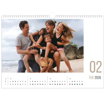 Calendario A3 orizzontale  — Mesi numerati [Febbraio]