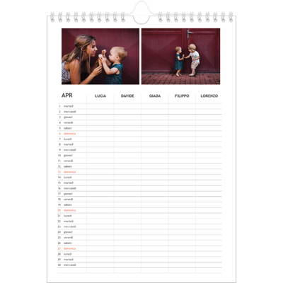 Calendario famiglia A4 verticale — Calendario semplice - Famiglia di 5 [Aprile]