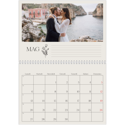 Calendario A4 Doppio — Iniziali in fiore [Maggio]