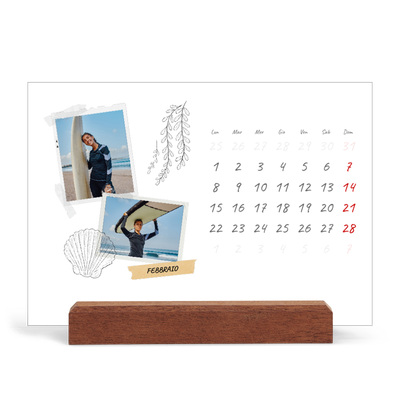 Calendario con supporto in legno orizzontale  — Album ricordi con stile [Febbraio]