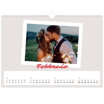 Calendario A3 orizzontale  — Firmato in cremisi [Febbraio]