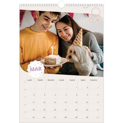 Calendario A3 verticale — Compleanno iconico [Marzo]