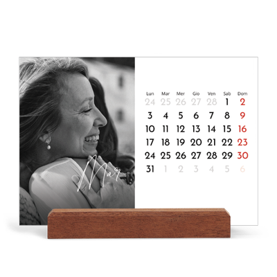 Calendario con supporto in legno orizzontale  — Scrittura elegante [Marzo]