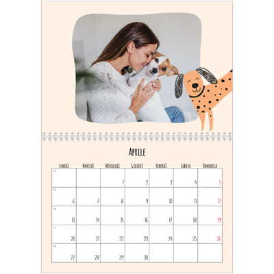 Calendario A4 Doppio — Zampette di cane e scarabocchi [Aprile]