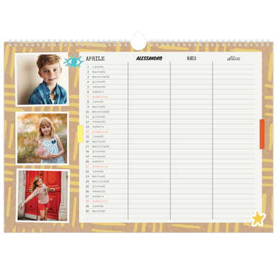 Calendario fotografico A3 — Calendario rustico - Famiglia di 3 [Aprile]