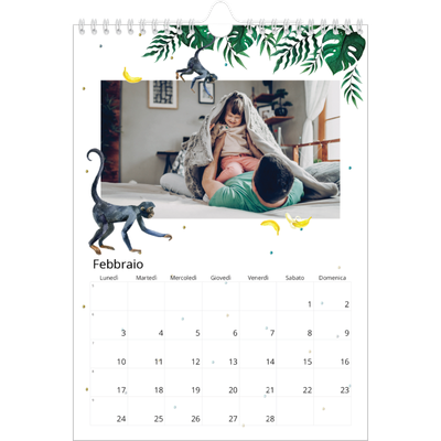 Calendario personalizzato A4 — Animali ad acquerello [Febbraio]