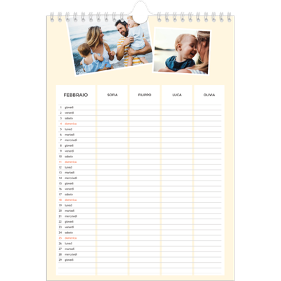 Calendario famiglia A4 verticale — Calendario moderno - Famiglia di 4 [Febbraio]