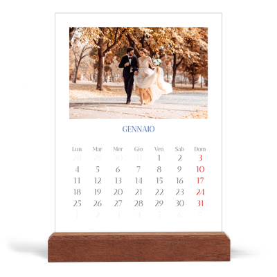 Calendario con supporto in legno verticale  — Classico cobalto [Gennaio]