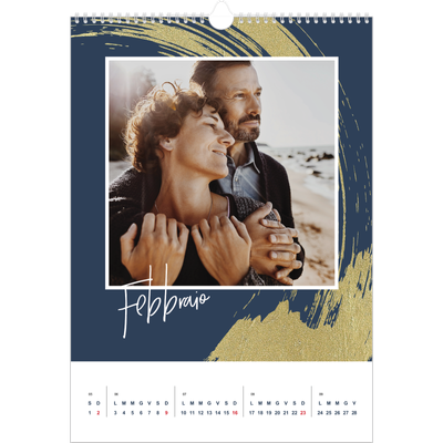 Calendario A3 verticale — Sfondi spazzolati d'oro [Febbraio]