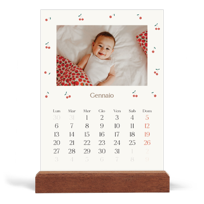 Calendario con supporto in legno verticale  — Ciliegie [Gennaio]