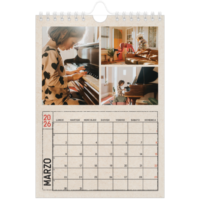 Calendario fotografico A5 — Effetto timbro artigianale [Marzo]