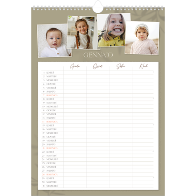 Calendario famiglia A3 verticale — Calendario terra a terra - Famiglia di 4 [Gennaio]