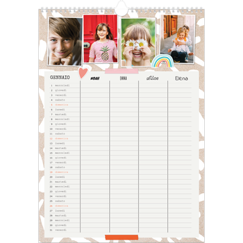 Calendario personalizzato A3 — Calendario rustico - Famiglia di 4