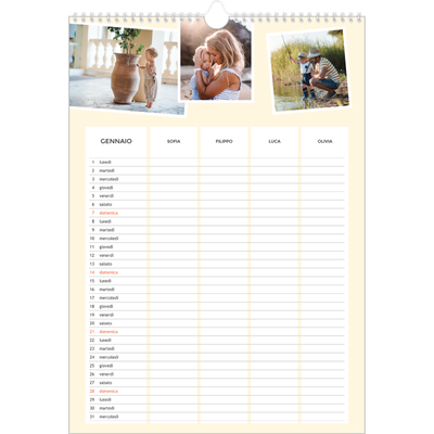 Calendario famiglia A3 verticale — Calendario moderno - Famiglia di 4 [Gennaio]