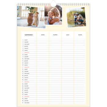 Calendario personalizzato A3 — Calendario moderno - Famiglia di 4