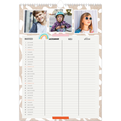 Calendario famiglia A3 verticale — Calendario rustico - Famiglia di 3 [copertina]