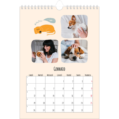 Calendario personalizzato A4 — Zampette di cane e scarabocchi [Gennaio]
