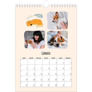 Calendario personalizzato A4 — Zampette di cane e scarabocchi