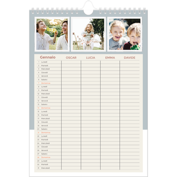 Calendario personalizzato A4 — Calendario cornici color terra - Famiglia di 4