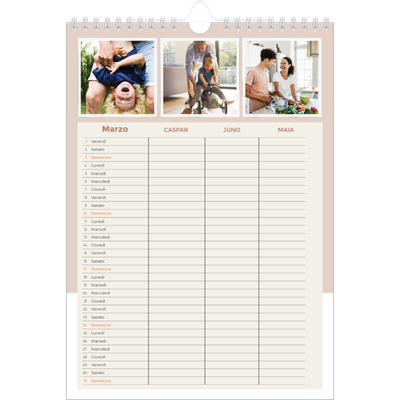 Calendario famiglia A4 verticale — Calendario cornici color terra - Famiglia di 3 [Marzo]