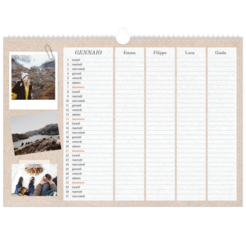 Calendario Fotografico A3 Orizzontale — Calendario naturale artigianale - Famiglia di 4