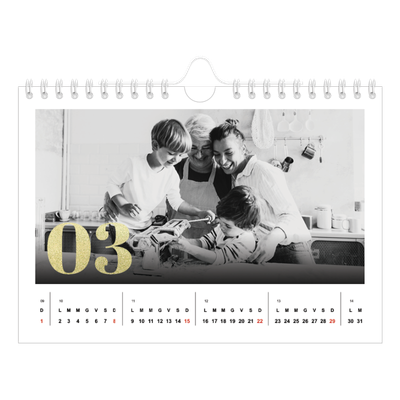 Calendario fotografico A5 — Grandi numeri luccicanti [Marzo]