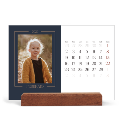 Calendario con supporto in legno orizzontale  — Blu prussiano [Febbraio]