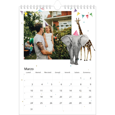Calendario personalizzato A4 — Animali ad acquerello [Marzo]