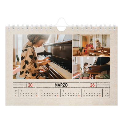 Calendario fotografico A5 — Effetto timbro artigianale [Marzo]