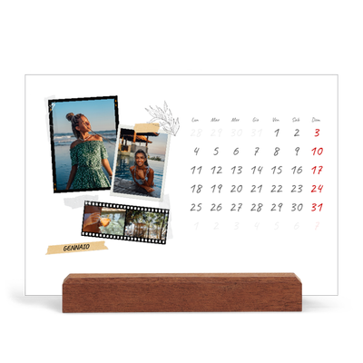 Calendario con supporto in legno orizzontale  — Album ricordi con stile [Gennaio]