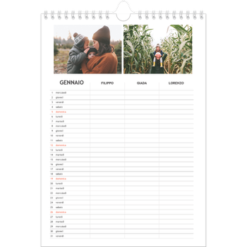 Calendario personalizzato A4 — Calendario semplice - Famiglia di 3